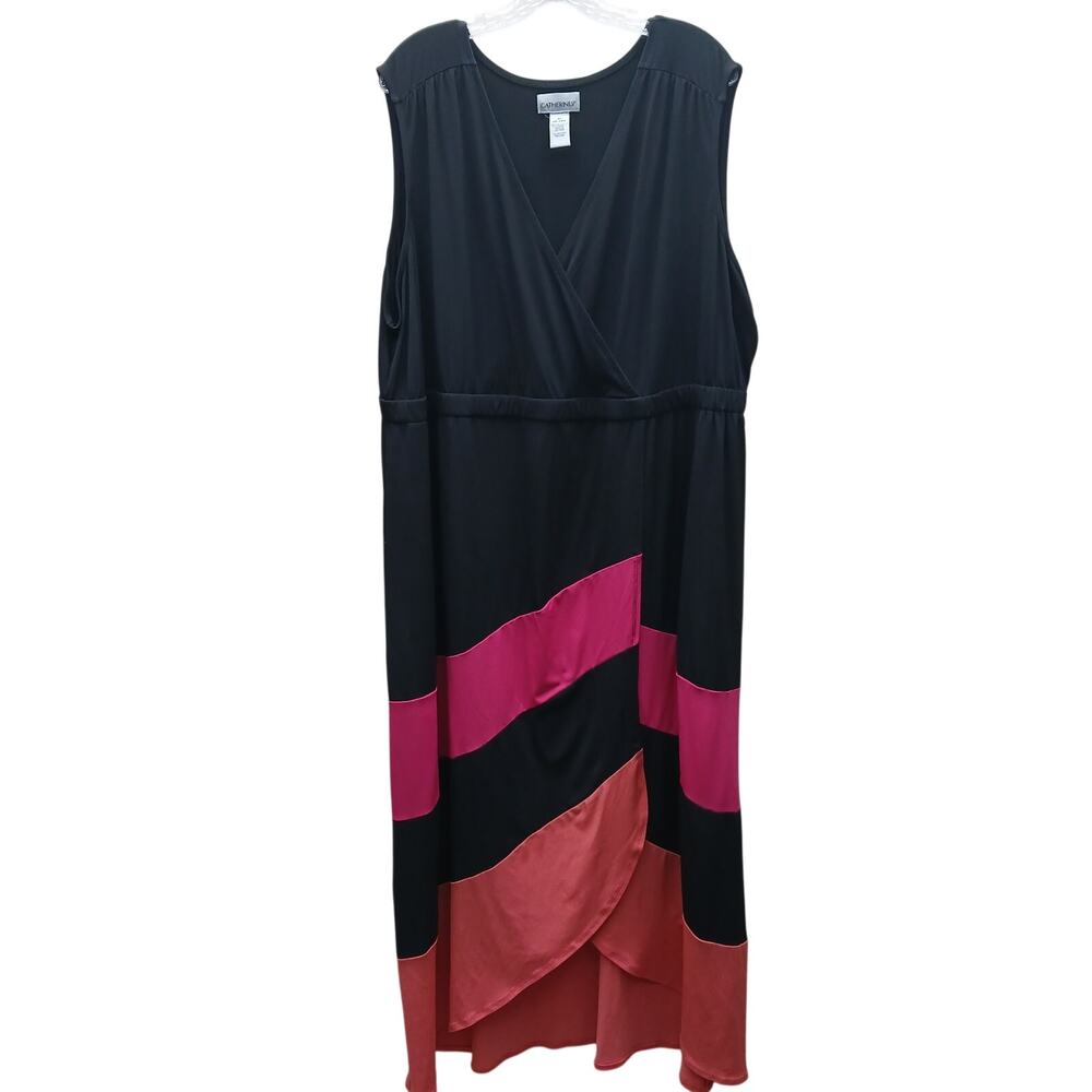 Catherines Cascading Stripes Sleeveless Maxi Faux Wrap Dress Black 3X 26/28W